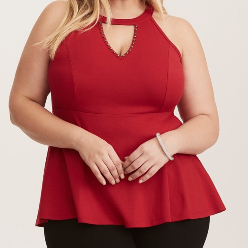 NWT Torrid Red Ponte Peplum Cutout Neck Top 3X